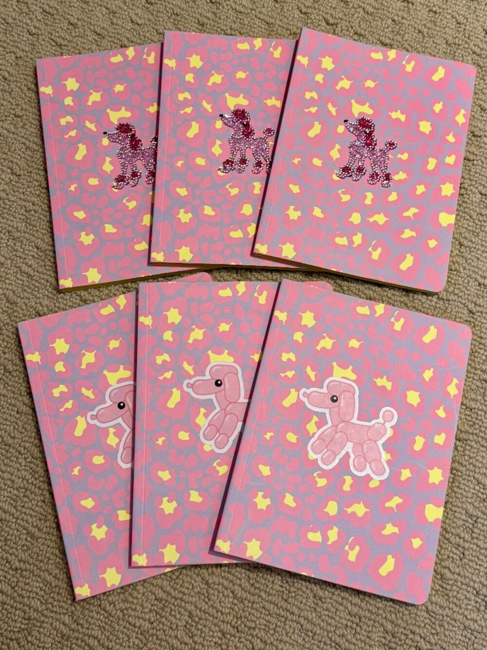 6 Dog Images, Pink And Yellow Leopard Print Notebooks Journals